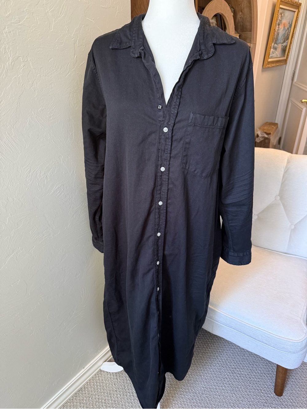Frank & Eileen Rory XL Black Maxi Shirt Dress Oversized Cotton Made USA